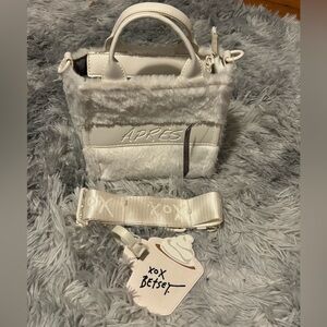 NWT Betsey Johnson White Faux Fur Mini Bag & Luggage Tag Set